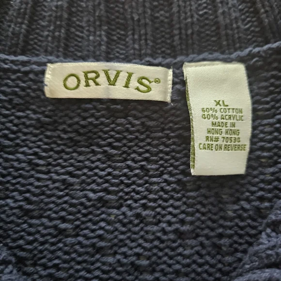 Orvis Sweater Womens XL Navy Cotton Button Up Cable Knit Cardigan Collard VTG - Picture 12 of 12